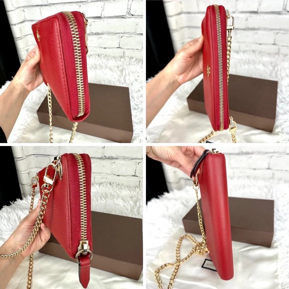 Gucci Marmont red leather zip around zippy wallet on chain crossbody WOC - Picture 5 of 16